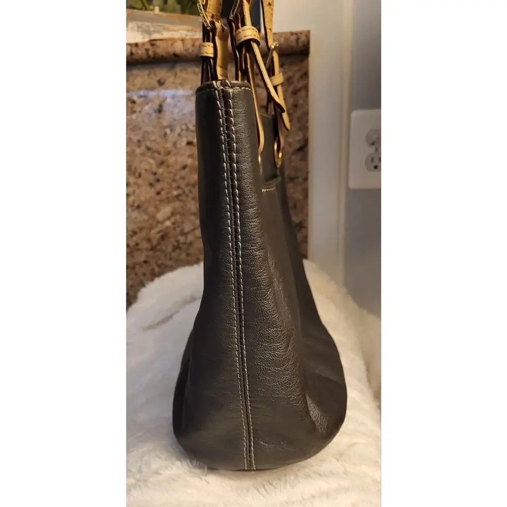 Michael Kors Gray Leather Satchel Handbag Purse Gold Hardware